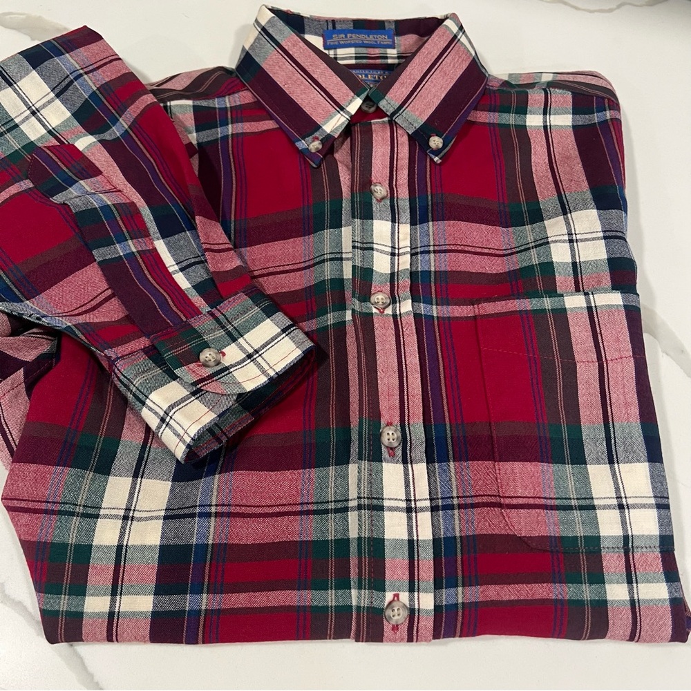 Pendleton men's plaid long sleeve button down‎ size medium-FLAWED Wool